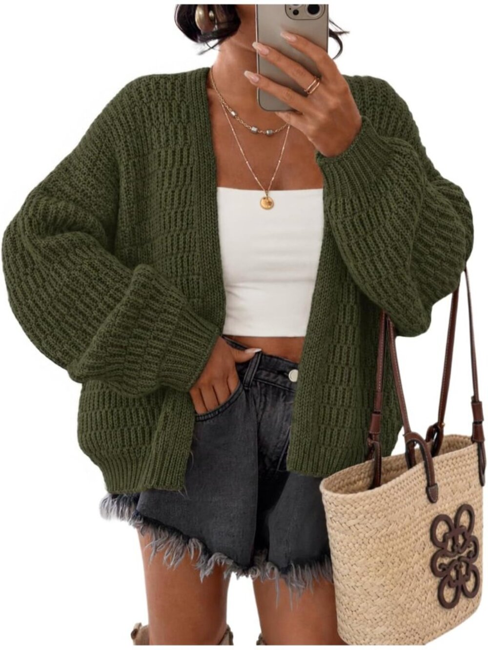 Women's Avocado Long Sleeve Chunky Knit Oversized Open Front Cardigan Sweaters